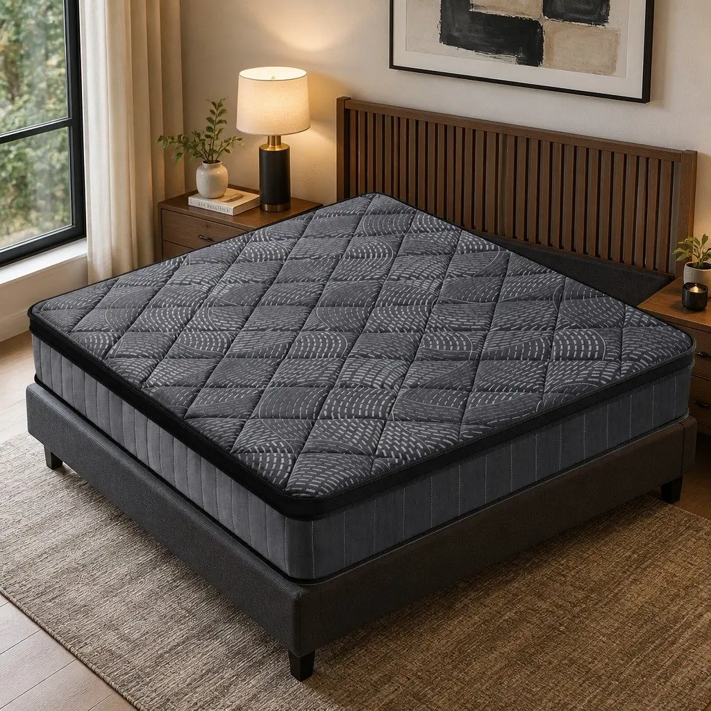 Queen Mattress Medium Firm Support 25cm Pocket Spring Latex Euro Top Black