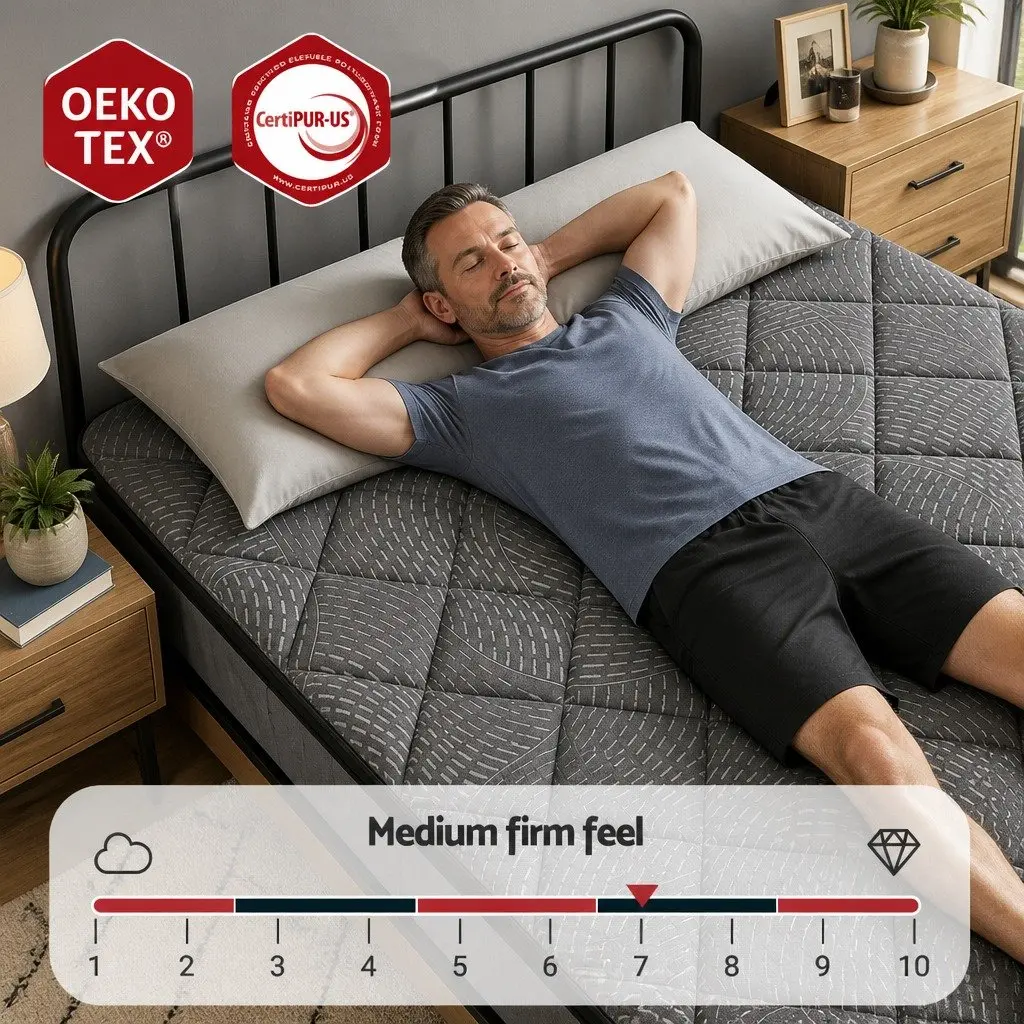 Queen Mattress Medium Firm Support 25cm Pocket Spring Latex Euro Top Black