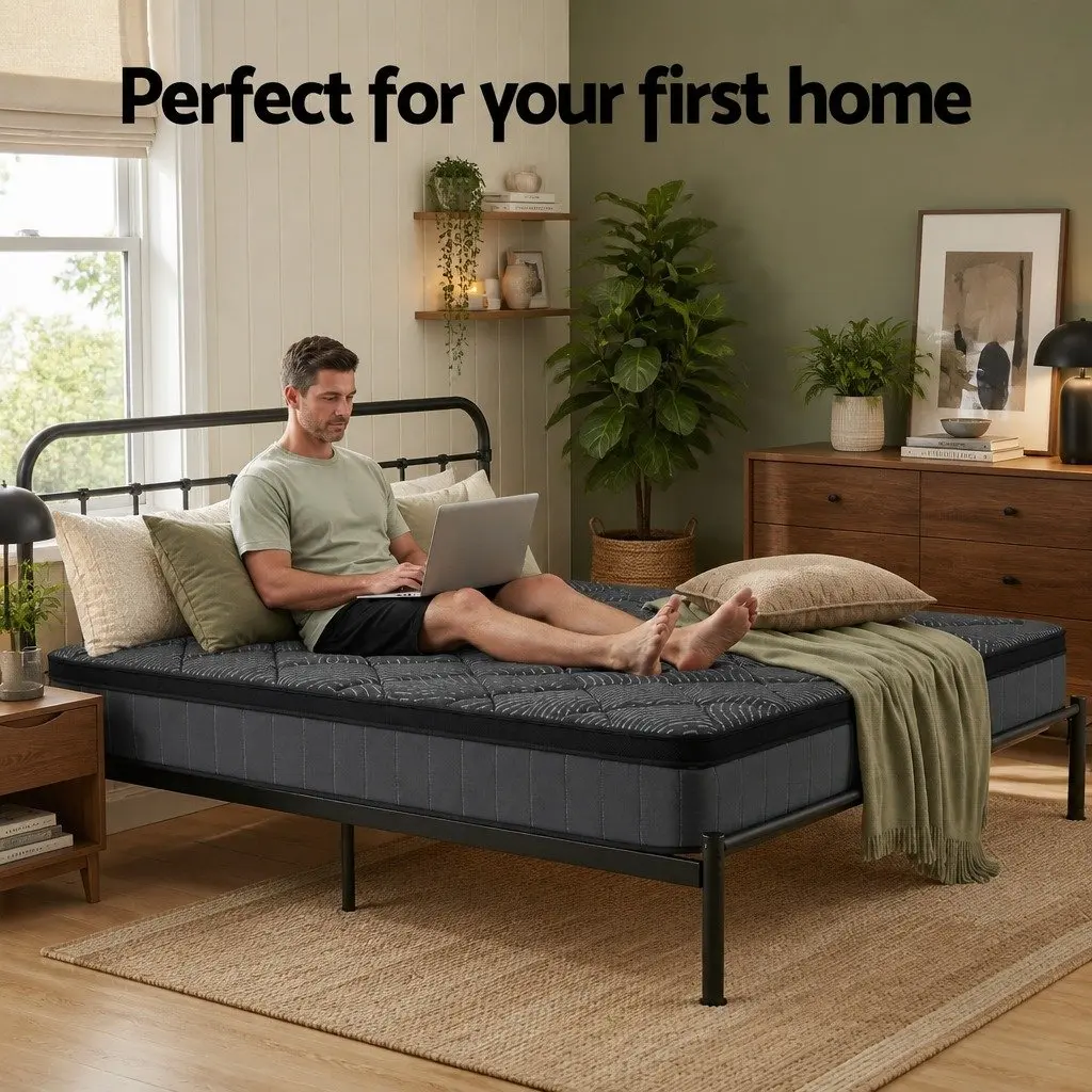 Queen Mattress Medium Firm Support 25cm Pocket Spring Latex Euro Top Black