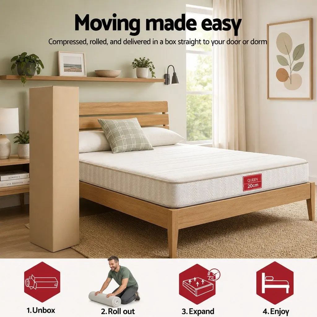 Queen Mattress 20cm Medium-Firm Egg-Crate Foam Pocket Spring Reinforced Edge