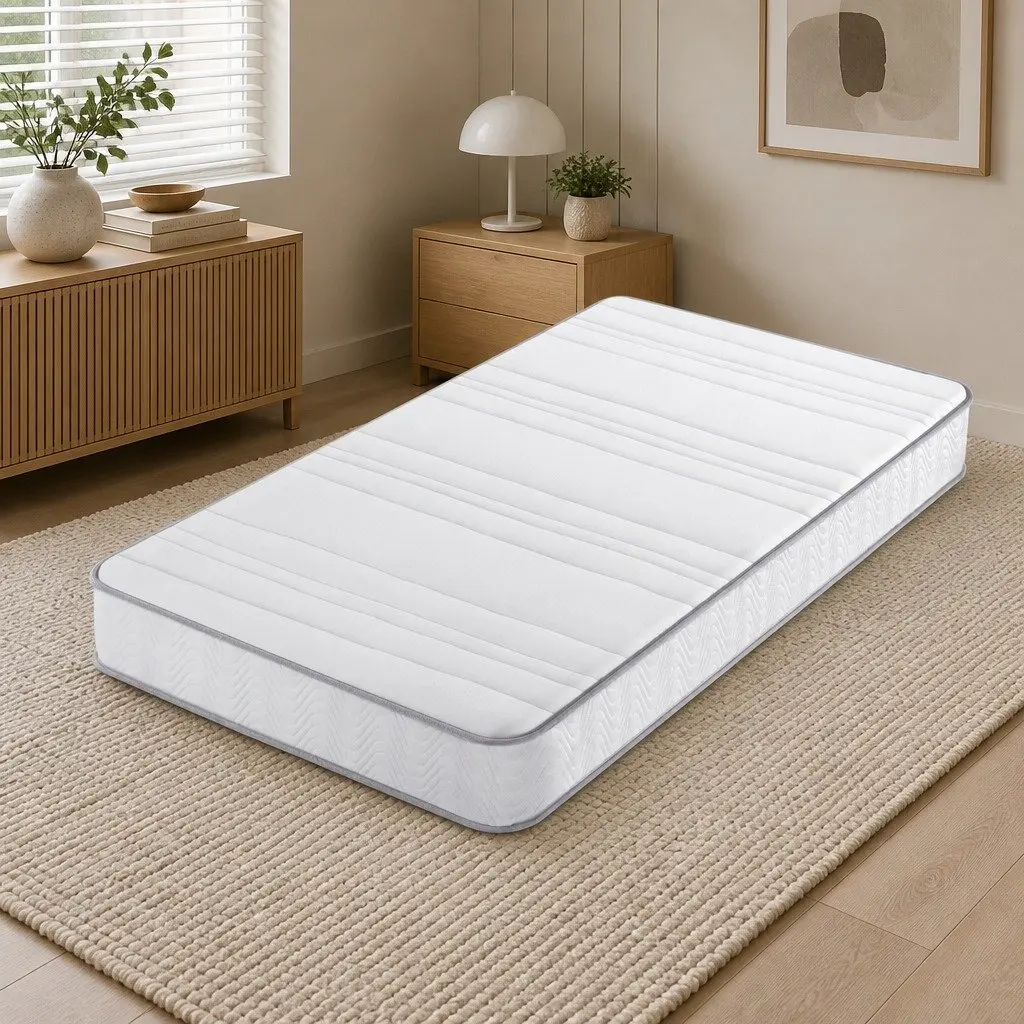 Single Mattress Medium Firm 90cm x 190cm White Egg-Crate Foam Pocket Spring Tight Top