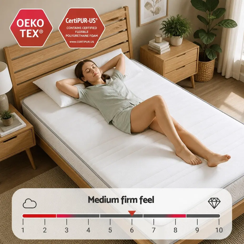 Single Mattress Medium Firm 90cm x 190cm White Egg-Crate Foam Pocket Spring Tight Top