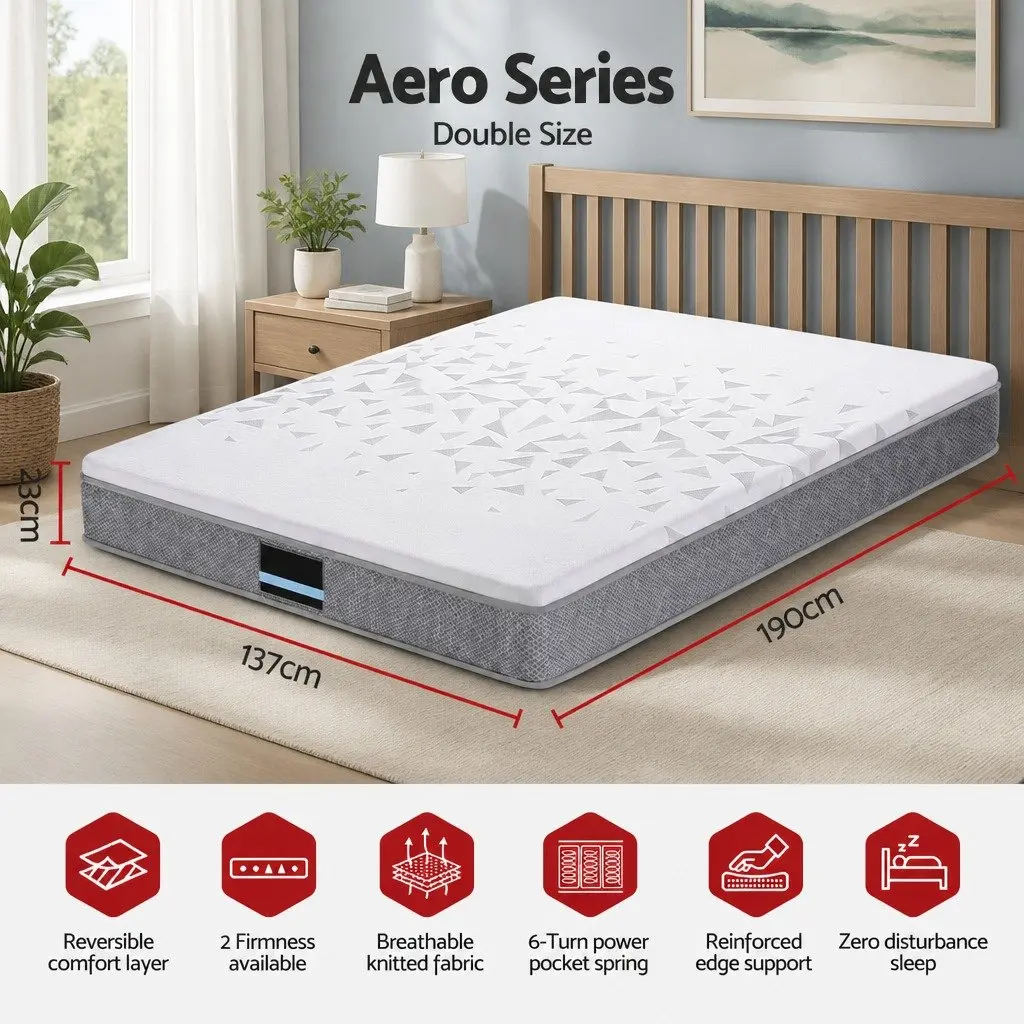 Double Mattress 23cm Pocket Spring Reversible Foam Adjustable Firmness Medium