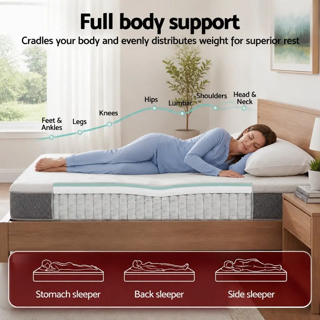 Double Mattress 23cm Pocket Spring Reversible Foam Adjustable Firmness Medium