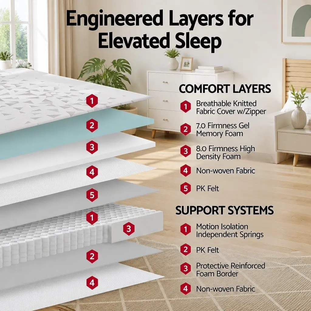 King Size Mattress Pocket Spring Reversible Foam 23cm Medium Firm White Grey