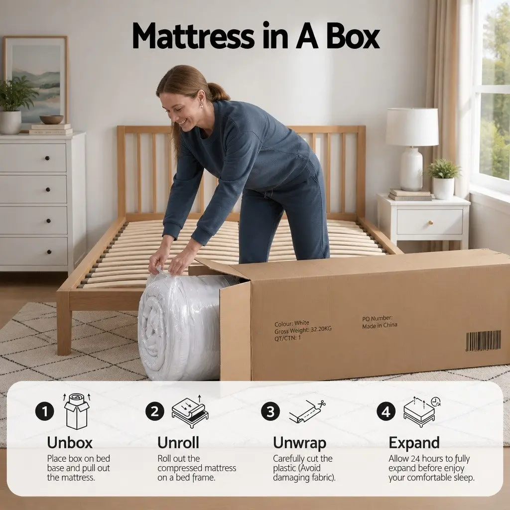 King Size Mattress Pocket Spring Reversible Foam 23cm Medium Firm White Grey