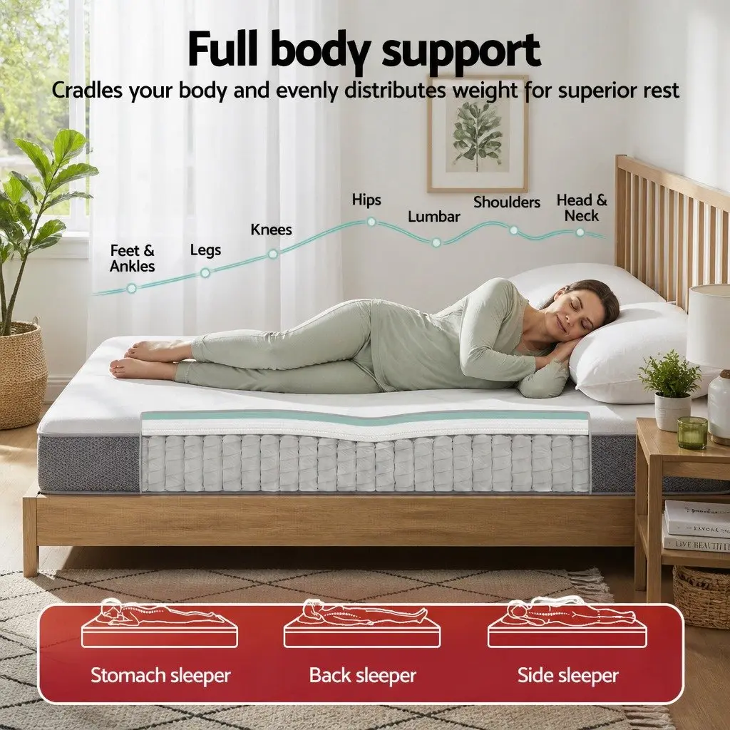 King Single Mattress 23cm Pocket Spring Reversible Foam Medium Firm Firm