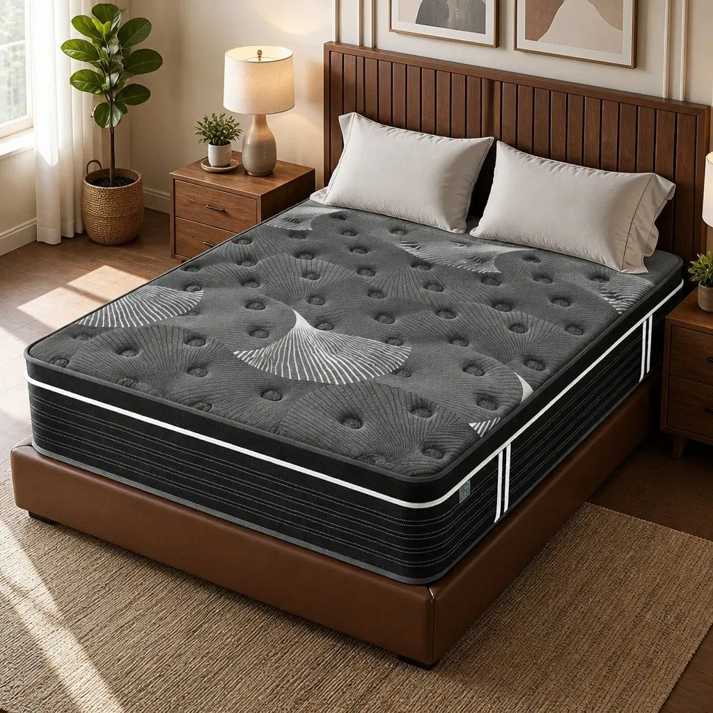 Double Mattress Euro Top 35cm Medium Firm Pocket Spring Graphene Memory Foam Black Dark Grey