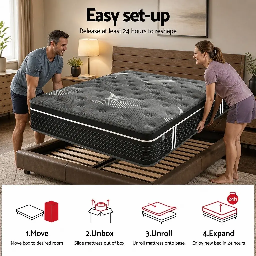 Double Mattress Euro Top 35cm Medium Firm Pocket Spring Graphene Memory Foam Black Dark Grey
