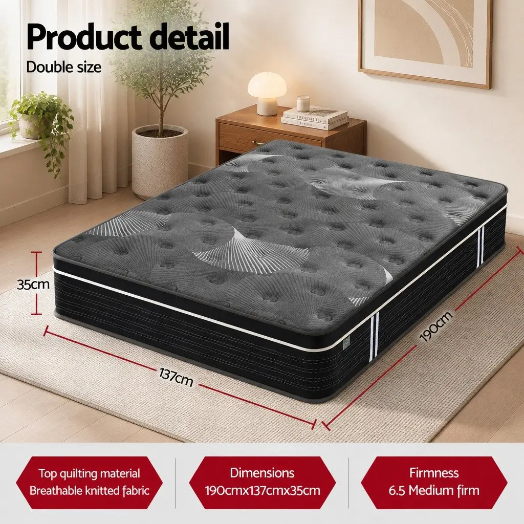 Double Mattress Euro Top 35cm Medium Firm Pocket Spring Graphene Memory Foam Black Dark Grey