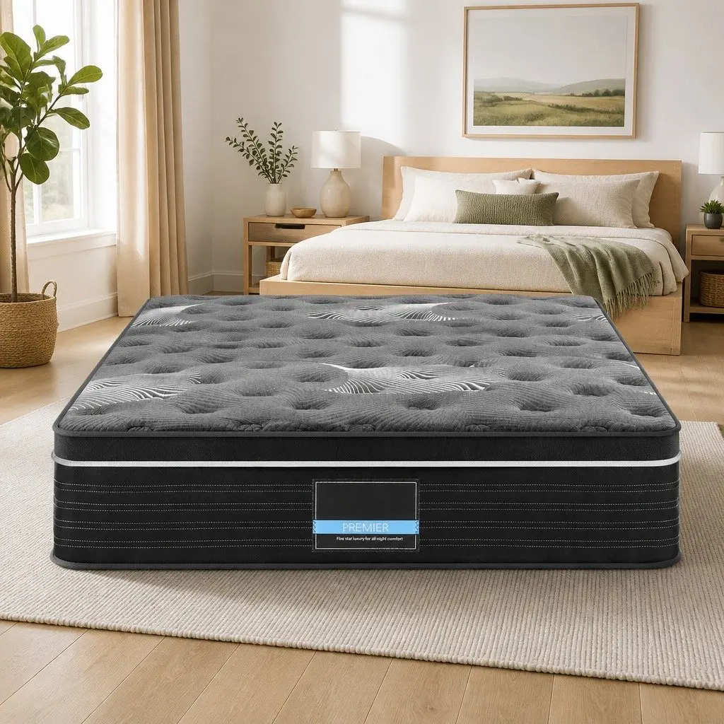 Double Mattress Euro Top 35cm Medium Firm Pocket Spring Graphene Memory Foam Black Dark Grey