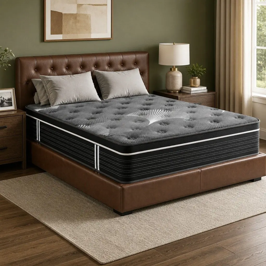 Double Mattress Euro Top 35cm Medium Firm Pocket Spring Graphene Memory Foam Black Dark Grey