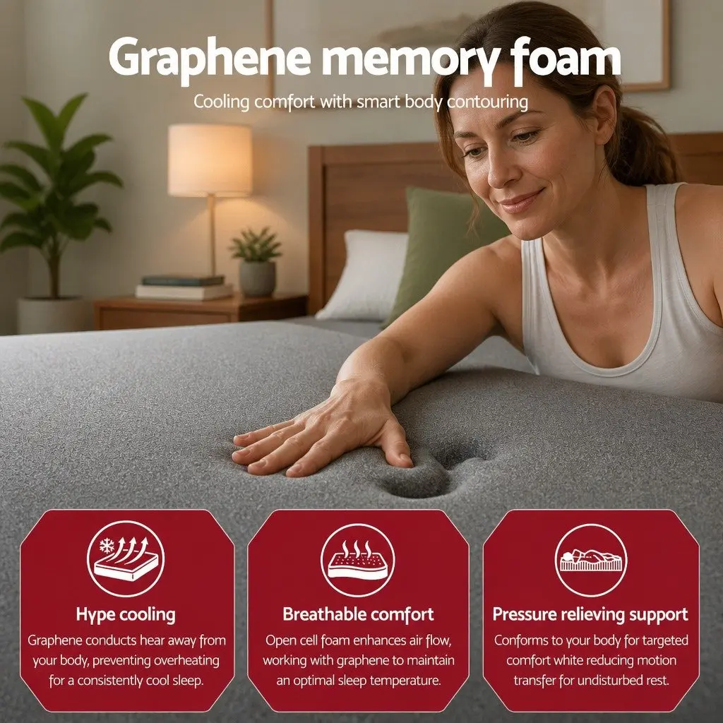 Double Mattress Euro Top 35cm Medium Firm Pocket Spring Graphene Memory Foam Black Dark Grey