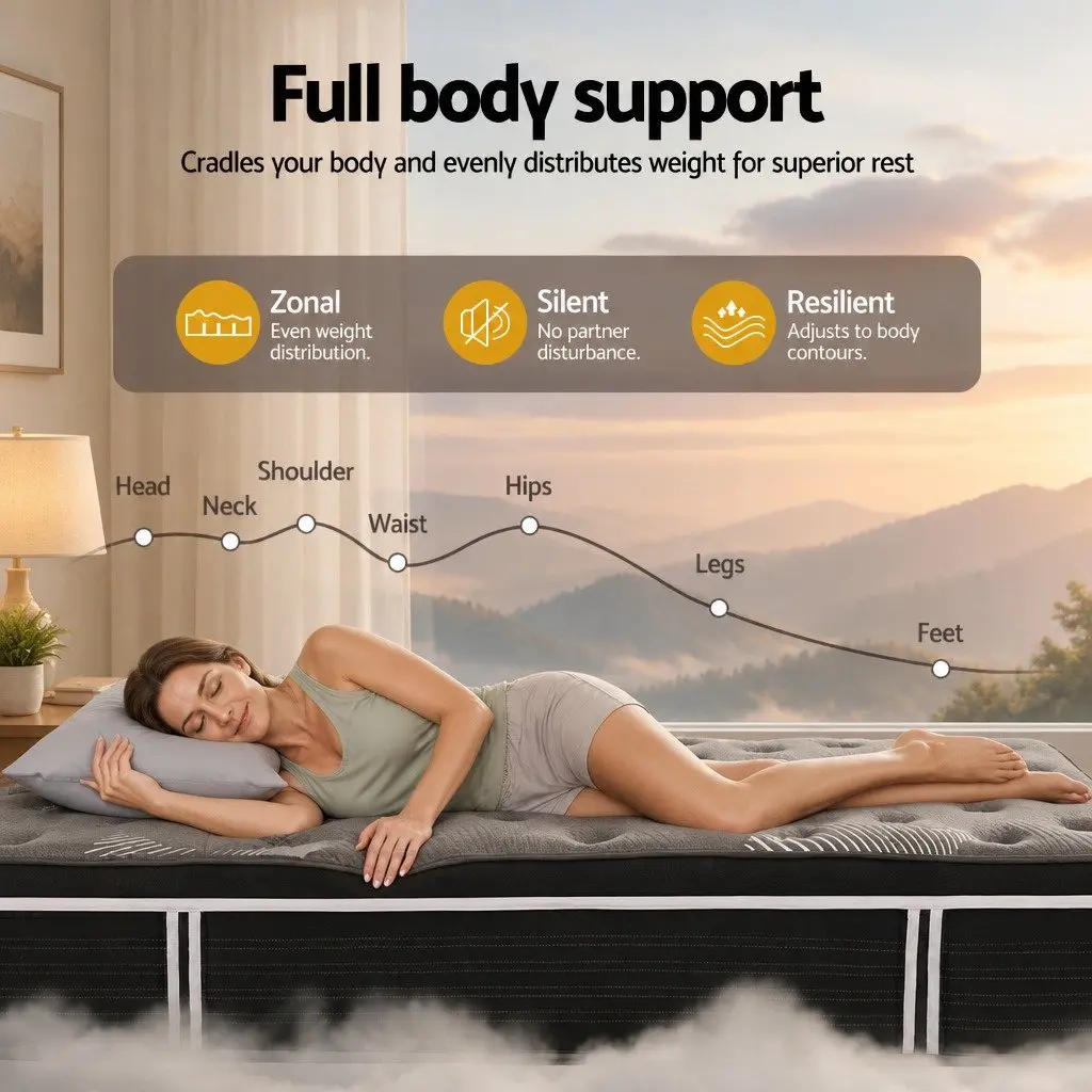 Double Mattress Euro Top 35cm Medium Firm Pocket Spring Graphene Memory Foam Black Dark Grey