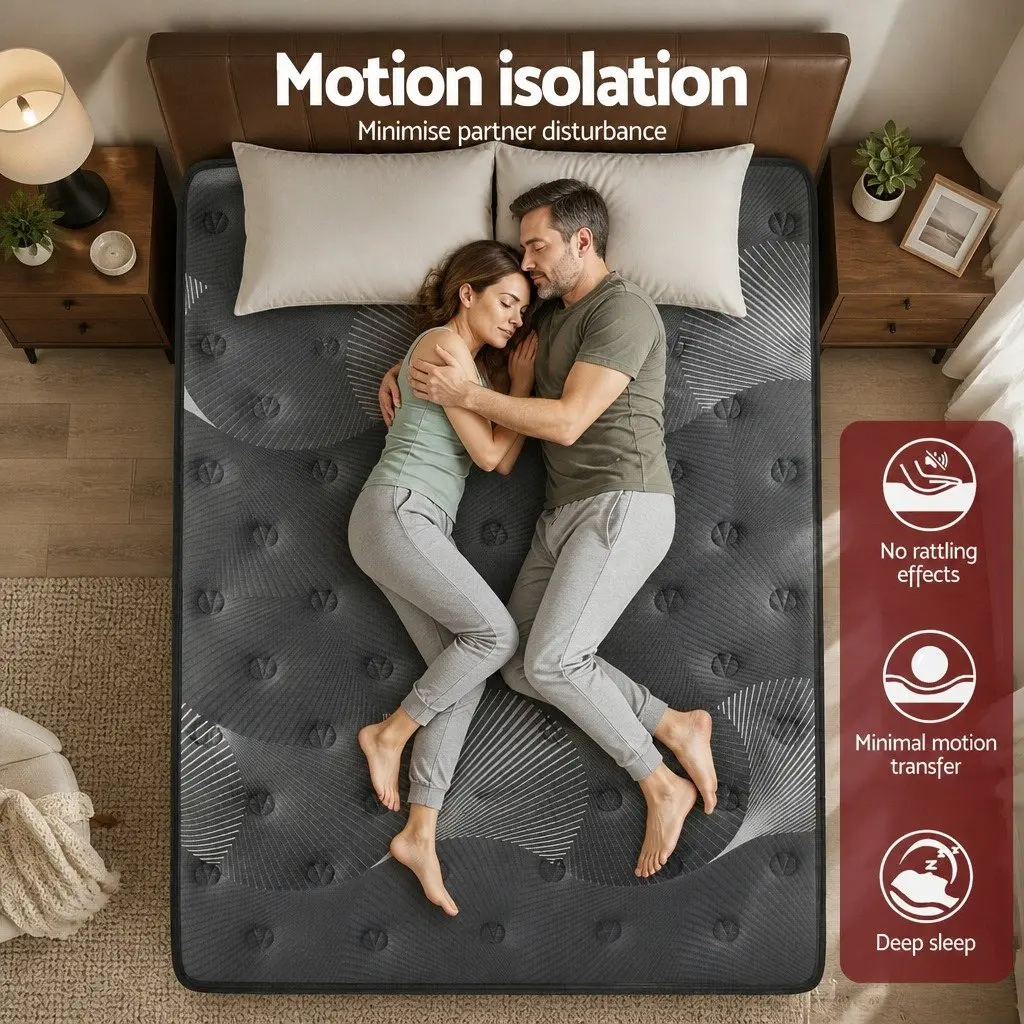 Double Mattress Euro Top 35cm Medium Firm Pocket Spring Graphene Memory Foam Black Dark Grey