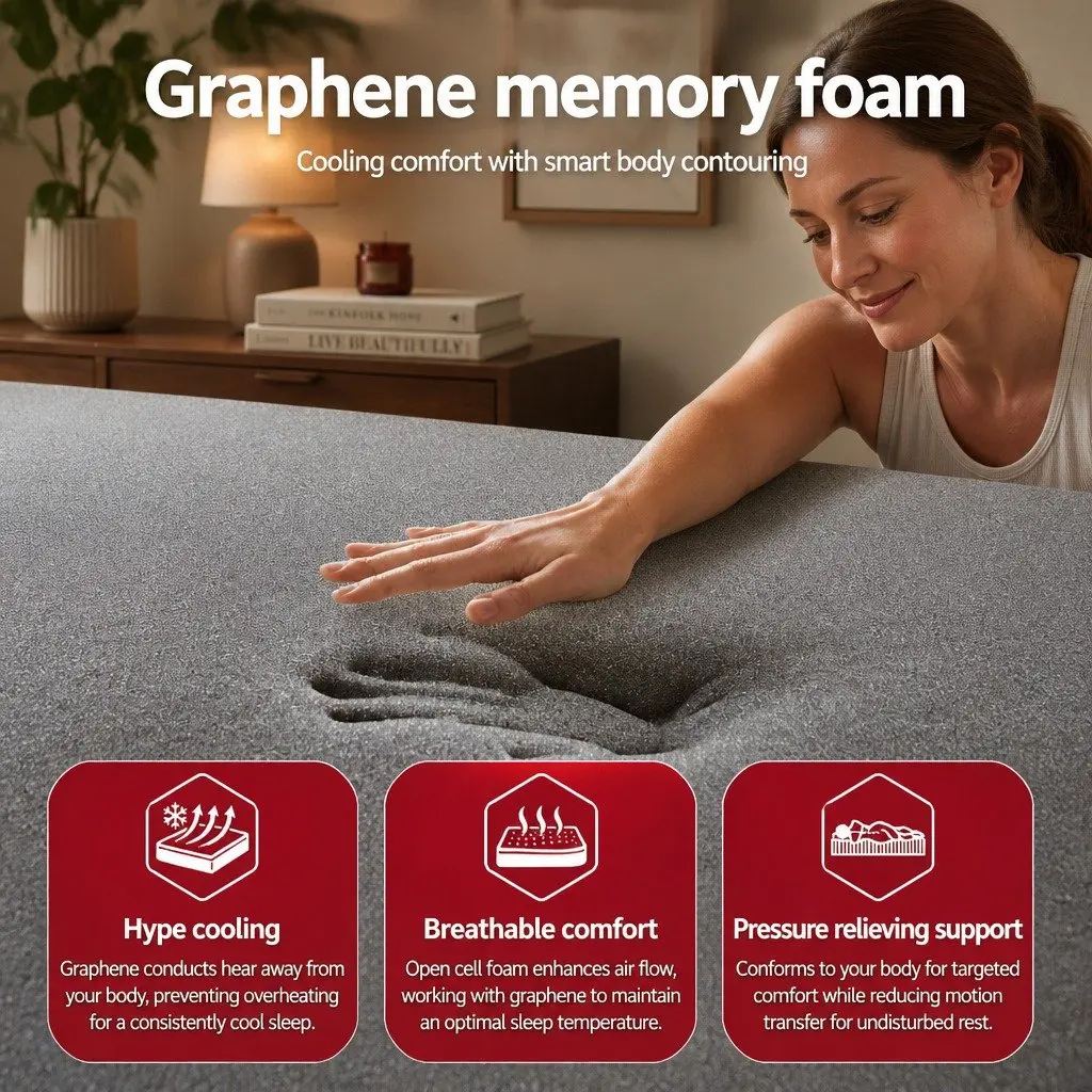 King Mattress Euro Top Medium Firm 35cm Graphene Memory Foam Black Dark Grey