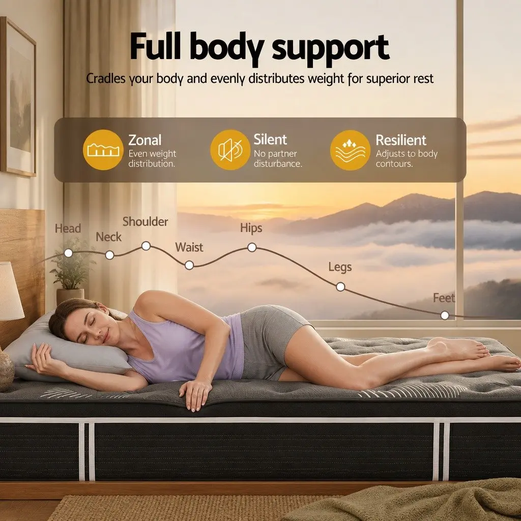King Mattress Euro Top Medium Firm 35cm Graphene Memory Foam Black Dark Grey