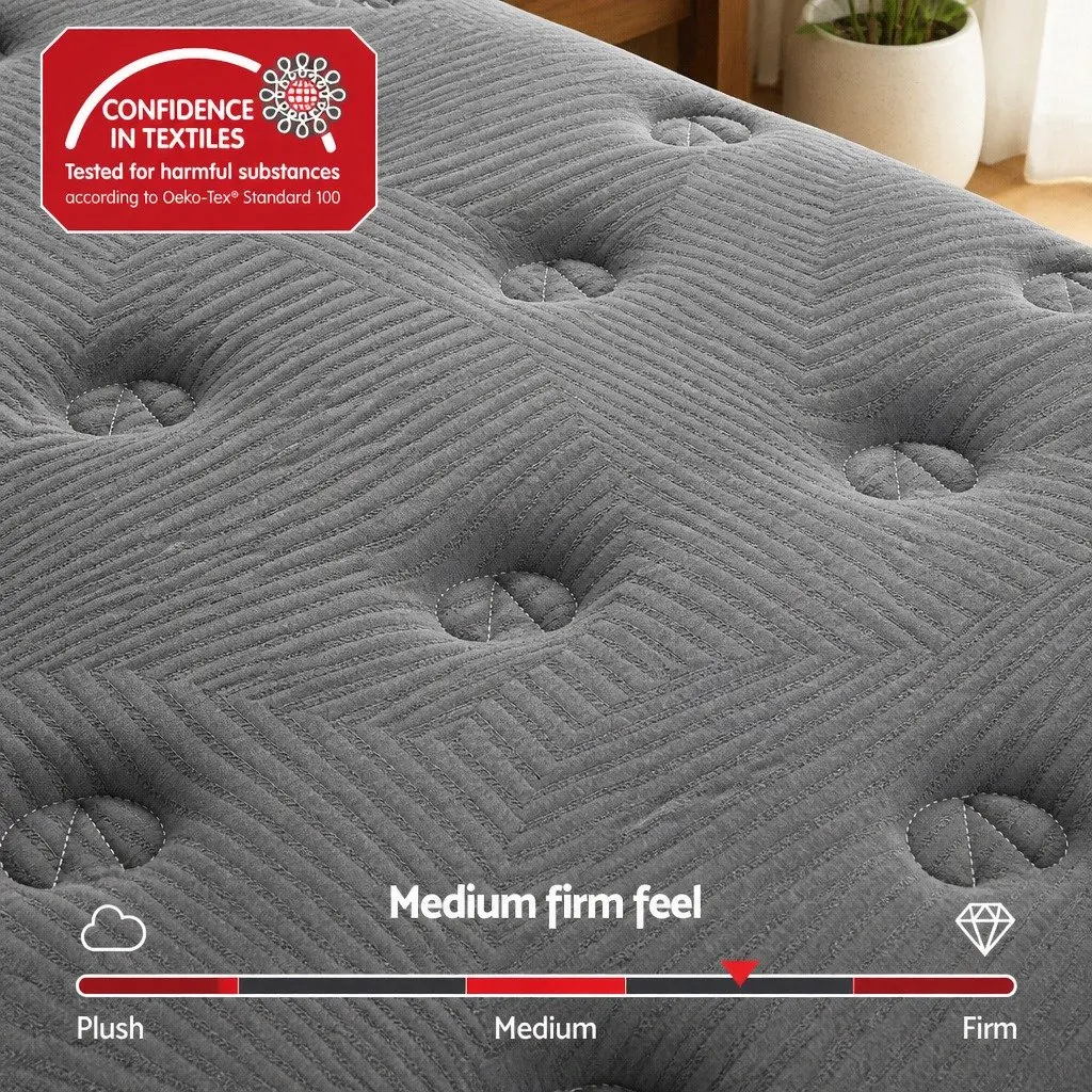 Queen Mattress Euro Top 35cm Medium Firm Pocket Spring Cooling Memory Foam Black Dark Grey