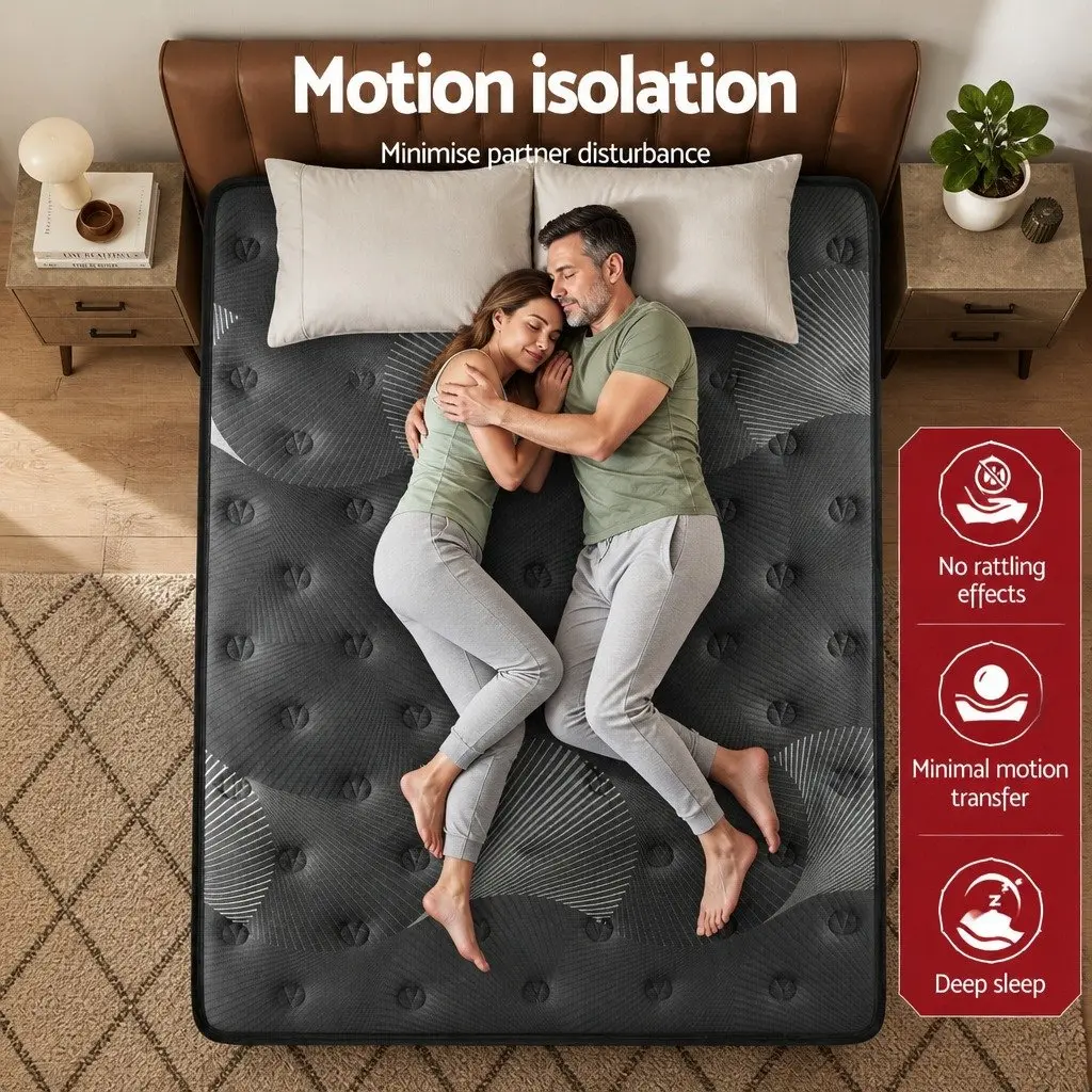 Queen Mattress Euro Top 35cm Medium Firm Pocket Spring Cooling Memory Foam Black Dark Grey