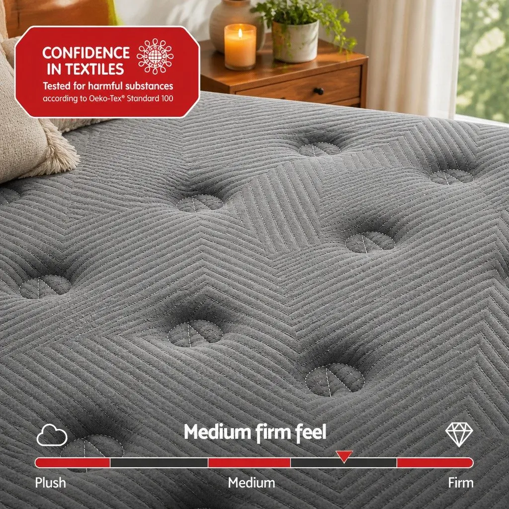 Single Mattress Euro Top 35cm Medium Firm Graphene Memory Foam Pocket Spring Black Dark Grey
