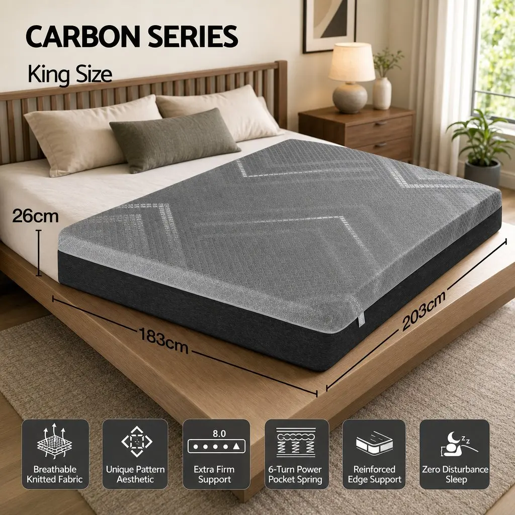 King Size Mattress 26cm Firm Pocket Spring Dual Edge Support Dark Grey