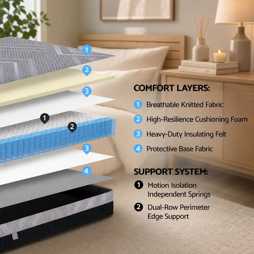 King Size Mattress 26cm Firm Pocket Spring Dual Edge Support Dark Grey
