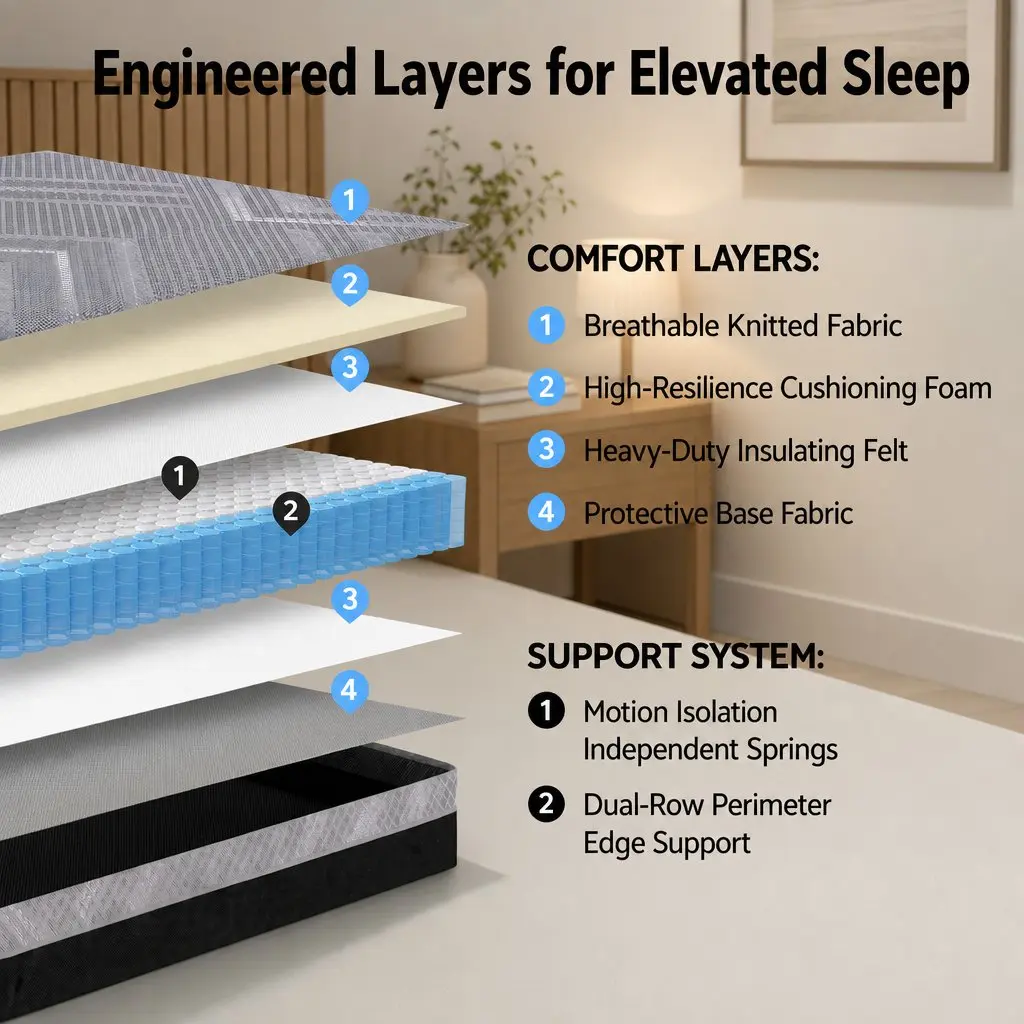King Single Mattress Firm 26cm Pocket Spring Grey Breathable