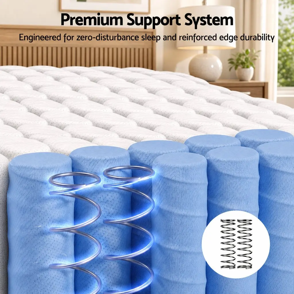King Single Mattress Firm 26cm Pocket Spring Grey Breathable