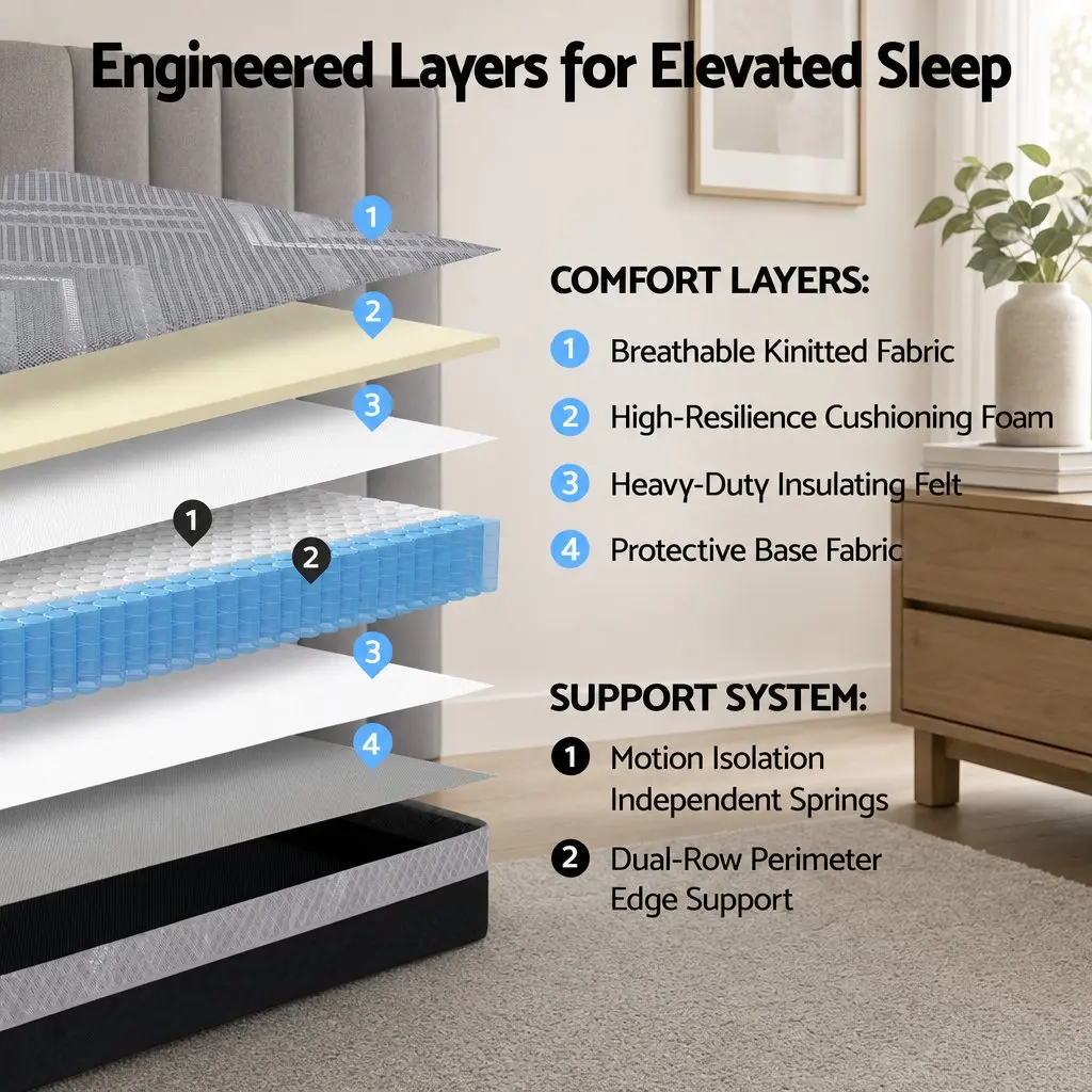 Queen Mattress Firm 26cm Dark Grey Pocket Spring Dual Edge Support