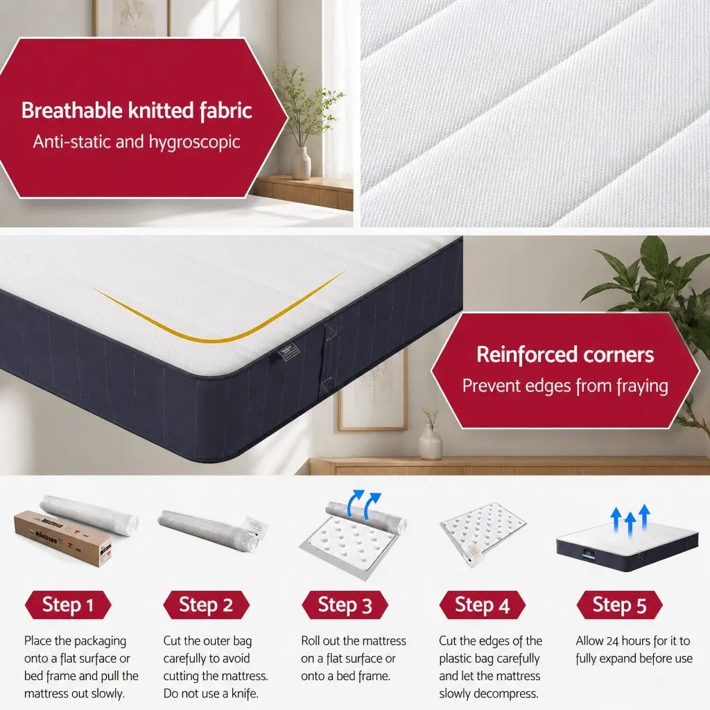 Double Pocket Spring Mattress Firm Support 20cm Tight Top White Grey