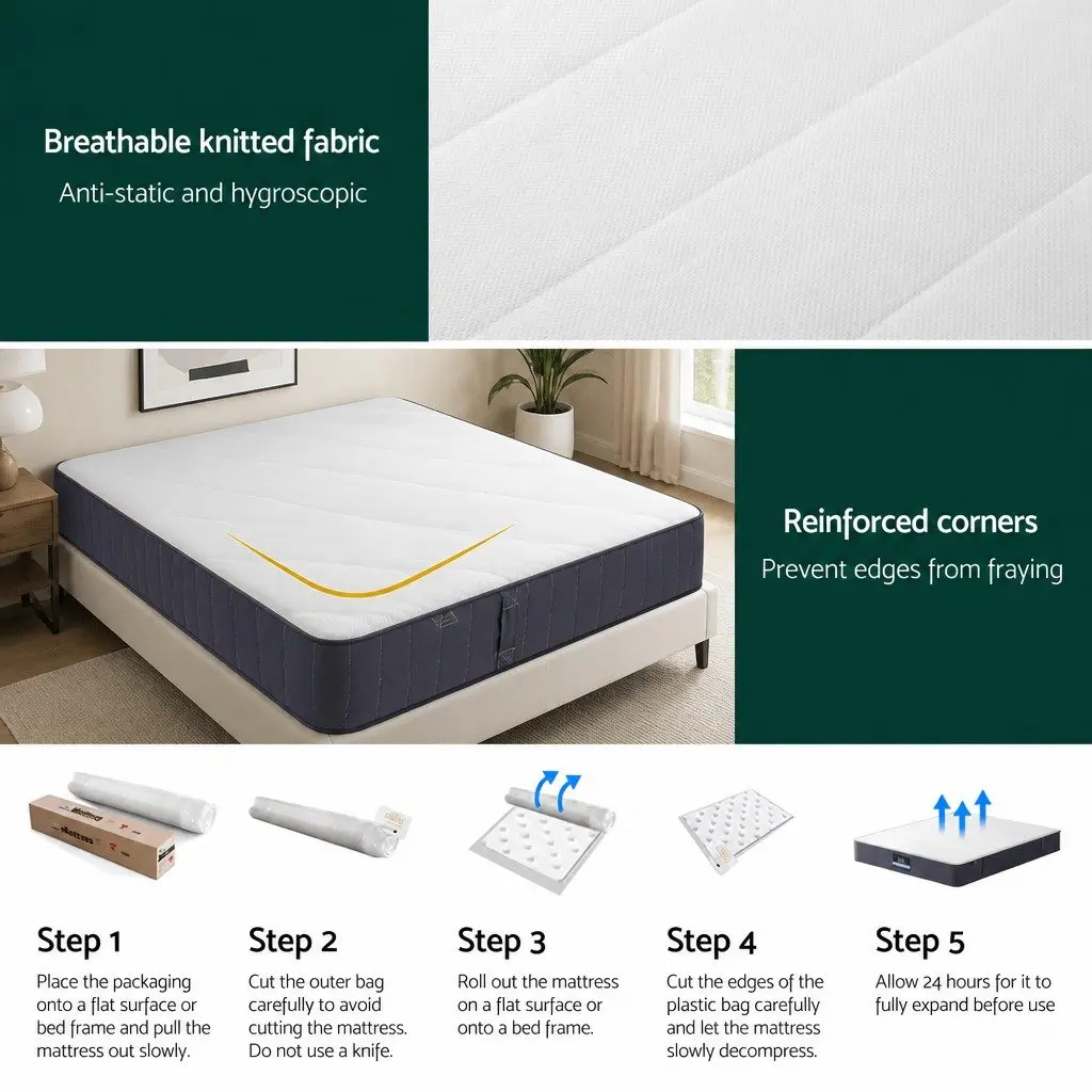 Firm Support King Size Mattress 20cm Breathable Knitted Fabric with Pocket Springs and High-Density Foam