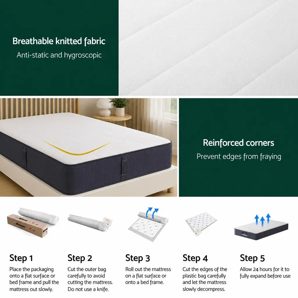 Single Mattress 20cm Pocket Spring Tight Top Firm Support Breathable Knitted