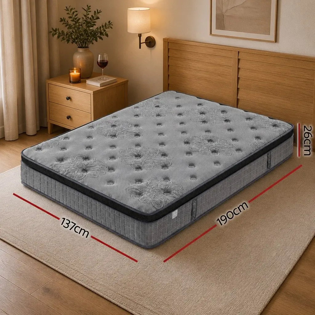 Double Mattress 26cm Euro Top Latex Foam Medium Firm Pocket Spring Bed