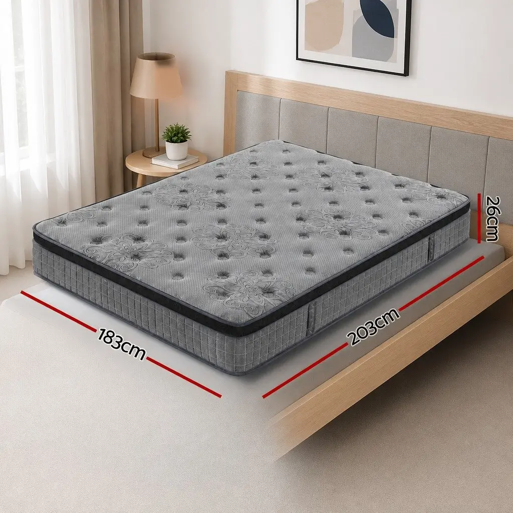 King Size Mattress 26cm Euro Top Latex Foam Medium-Firm Pocket Spring Bed