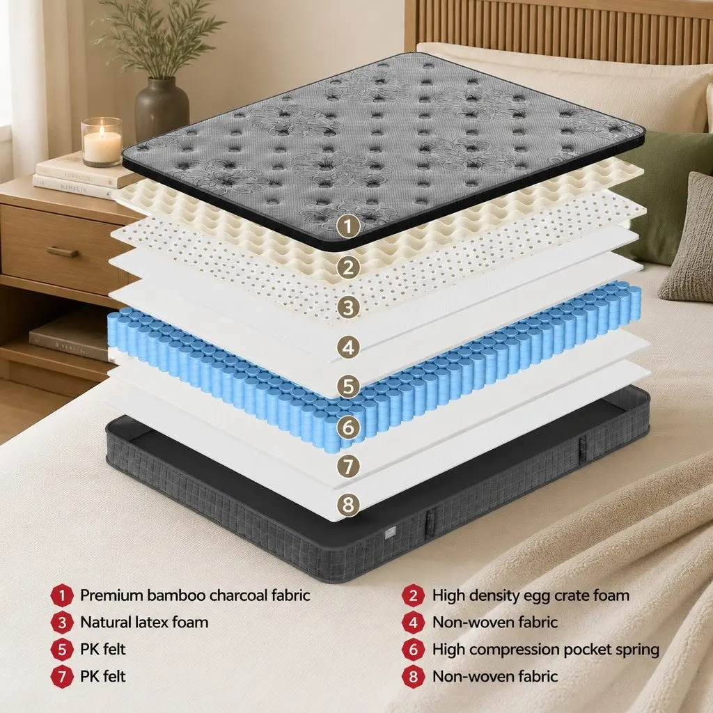 King Size Mattress 26cm Euro Top Latex Foam Medium-Firm Pocket Spring Bed