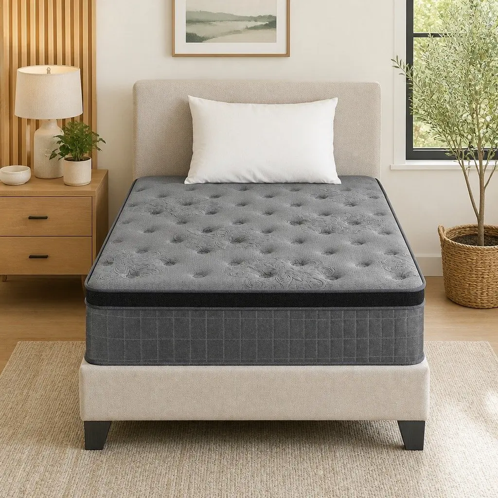 King Single Mattress Medium Firm 26cm Latex Foam Euro Top Support White Grey