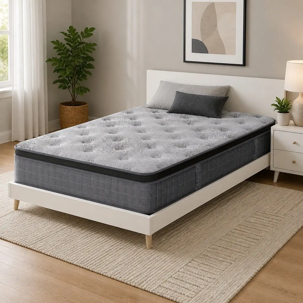 King Single Mattress Medium Firm 26cm Latex Foam Euro Top Support White Grey