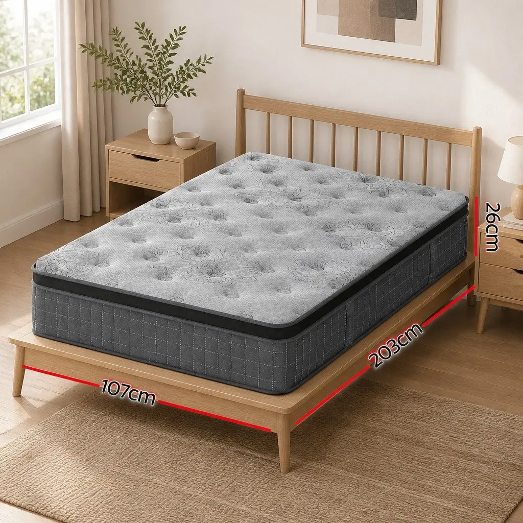 King Single Mattress Medium Firm 26cm Latex Foam Euro Top Support White Grey
