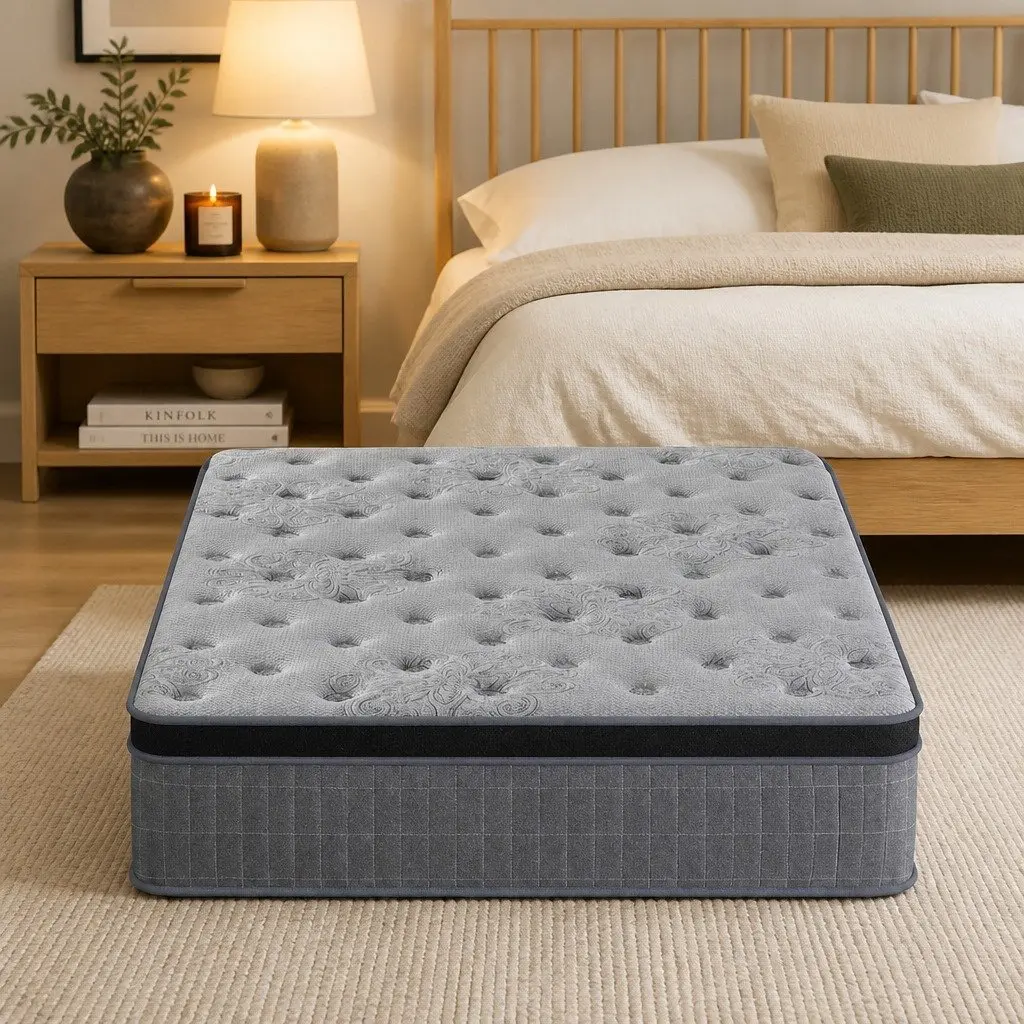 King Single Mattress Medium Firm 26cm Latex Foam Euro Top Support White Grey
