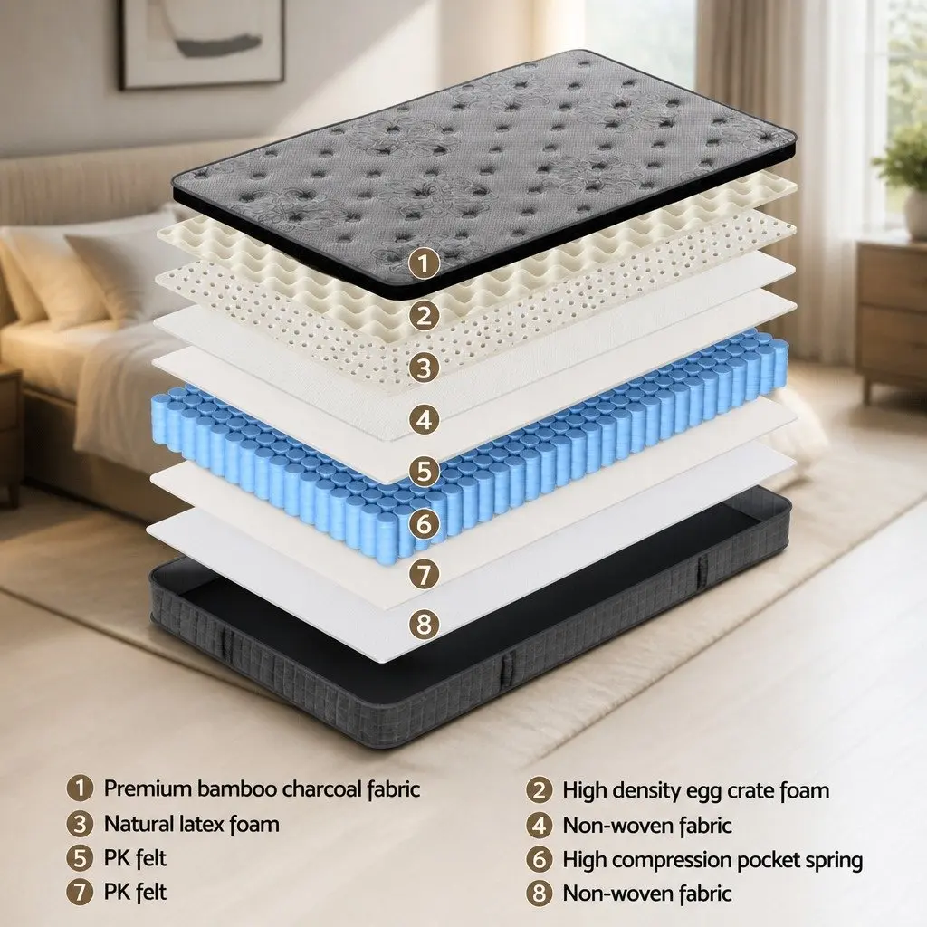 King Single Mattress Medium Firm 26cm Latex Foam Euro Top Support White Grey