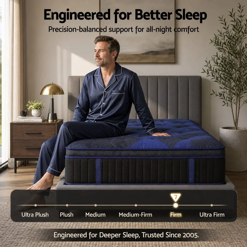 King Single Mattress Hybrid Cooling Gel Memory Foam 34cm Black Blue