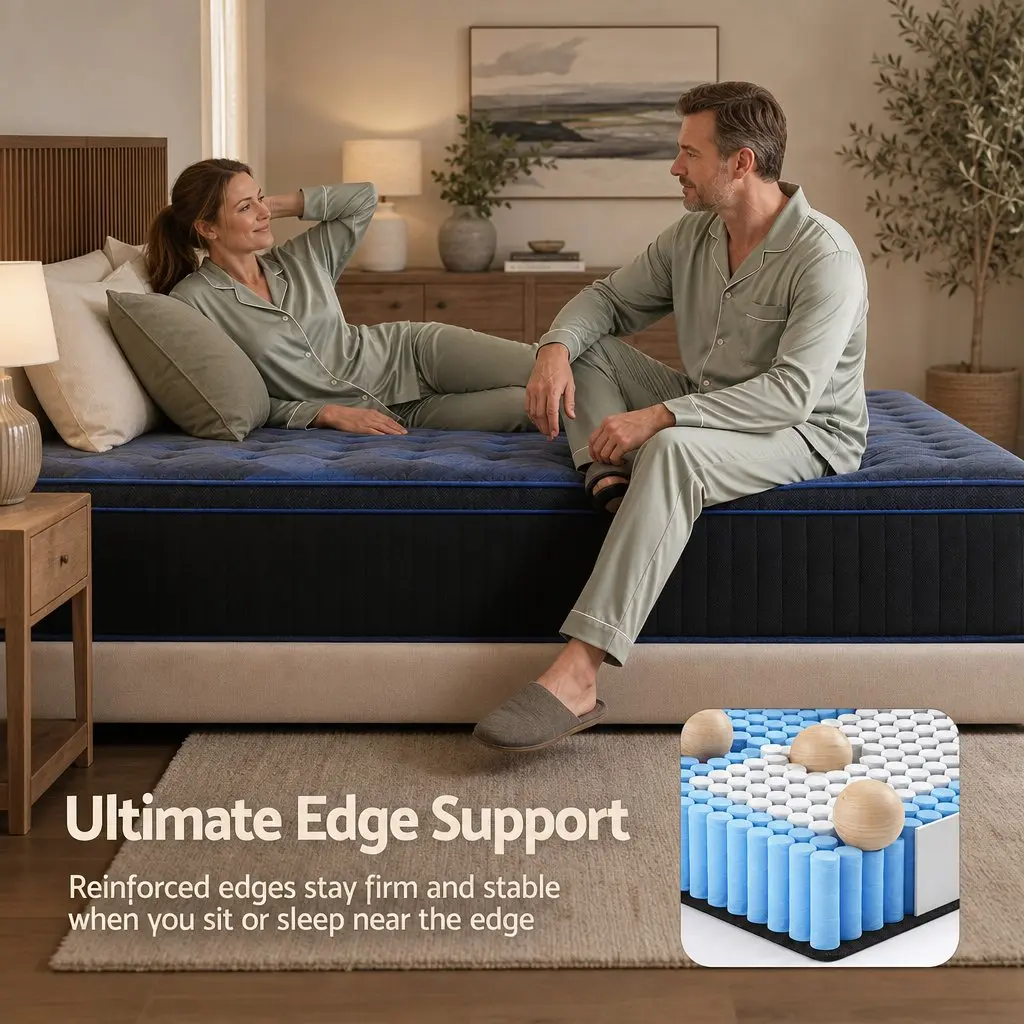 King Single Mattress Hybrid Cooling Gel Memory Foam 34cm Black Blue