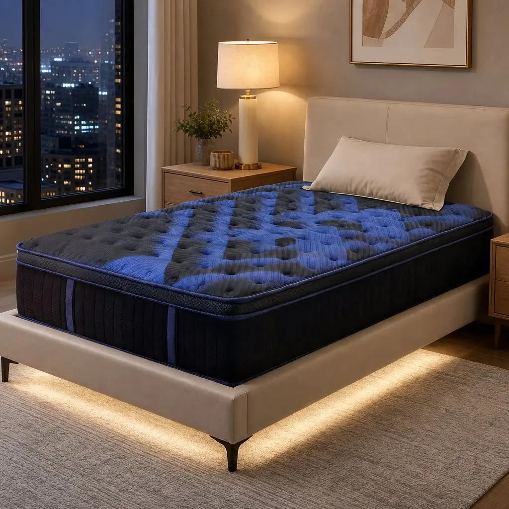Single Mattress 34cm Medium Firm Cooling Gel Memory Foam Pocket Spring Black Blue