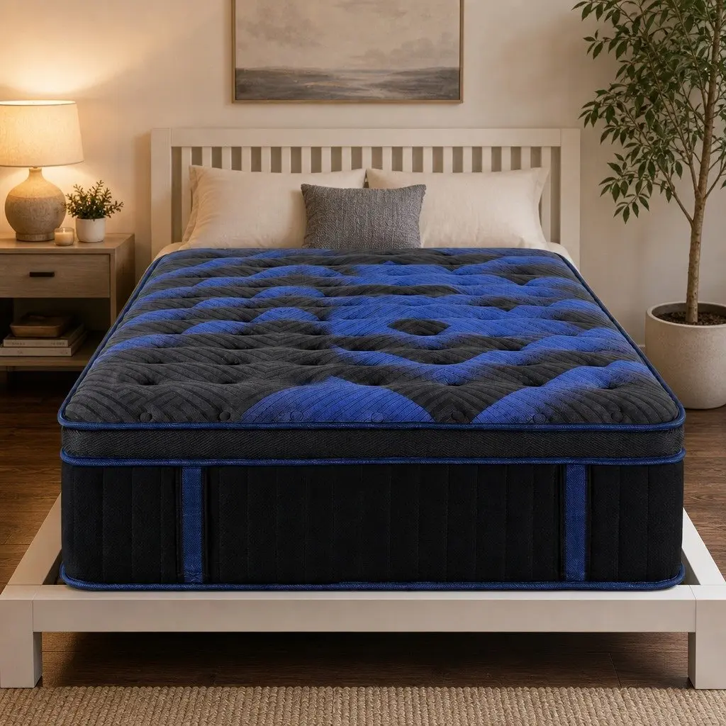 Single Mattress 34cm Medium Firm Cooling Gel Memory Foam Pocket Spring Black Blue