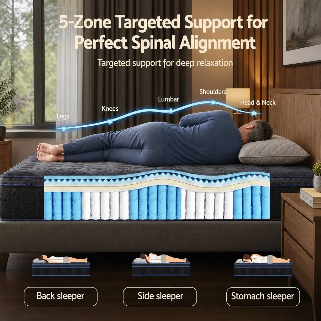 Single Mattress 34cm Medium Firm Cooling Gel Memory Foam Pocket Spring Black Blue