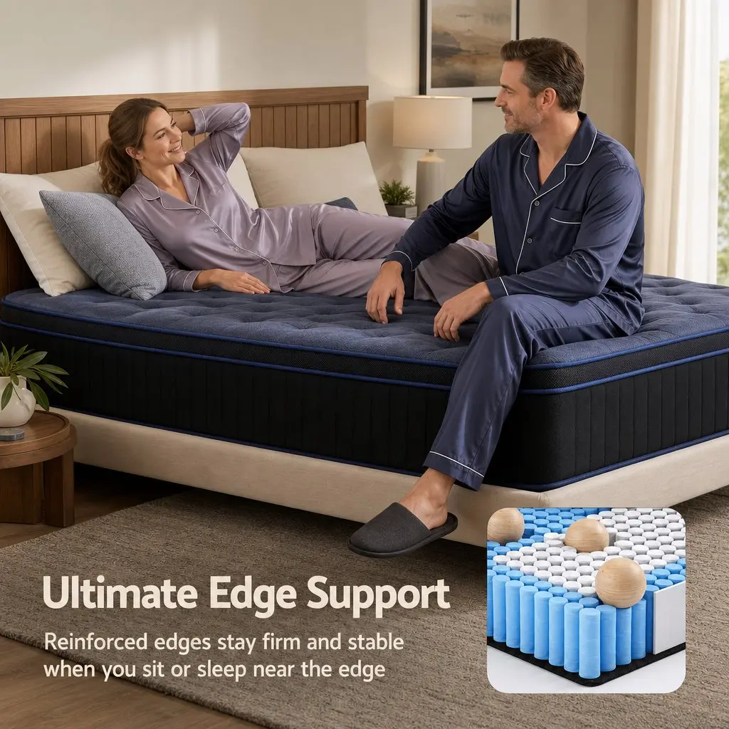 Single Mattress 34cm Medium Firm Cooling Gel Memory Foam Pocket Spring Black Blue