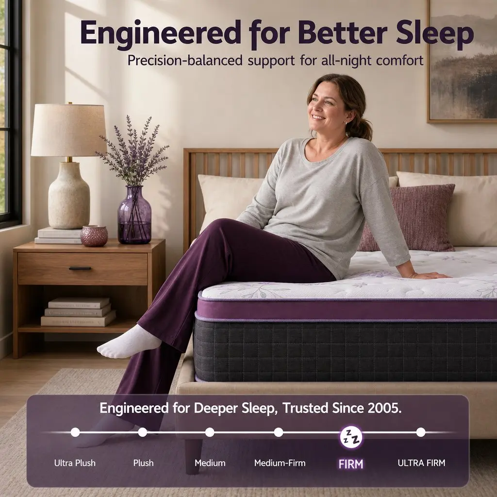 King Single Mattress Firm Euro Top 35cm Thick Purple Black