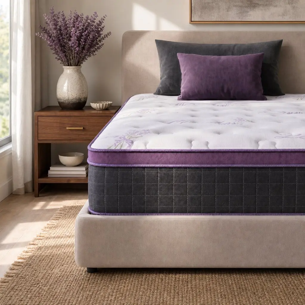 Single Mattress Euro Top Firm 35cm Thick Purple and Black