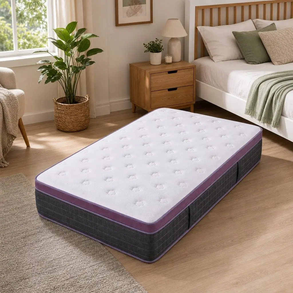 Single Mattress Euro Top Firm 35cm Thick Purple and Black