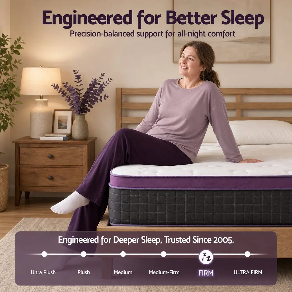 Single Mattress Euro Top Firm 35cm Thick Purple and Black